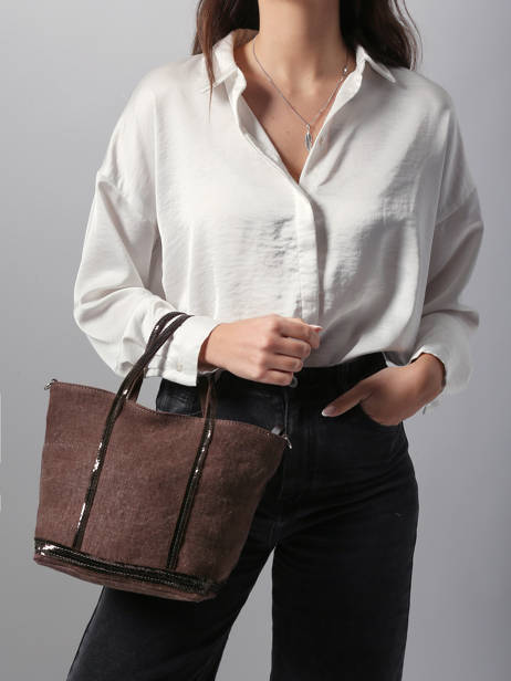 Petit Cabas Zippé Lin Et Paillettes Vanessa bruno Marron cabas lin 31V40435 vue secondaire 1